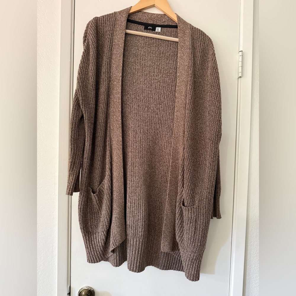 BDG Open-Front Pocket Cardigan in Taupe Brown